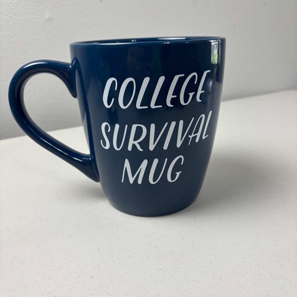 Blue/Green huge College Survival Mug, college student survival coffee morning